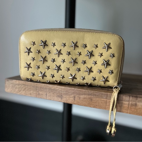 Jimmy Choo Butter Yellow Star Studded Zip Around Long Wallet - Picture 1 of 8